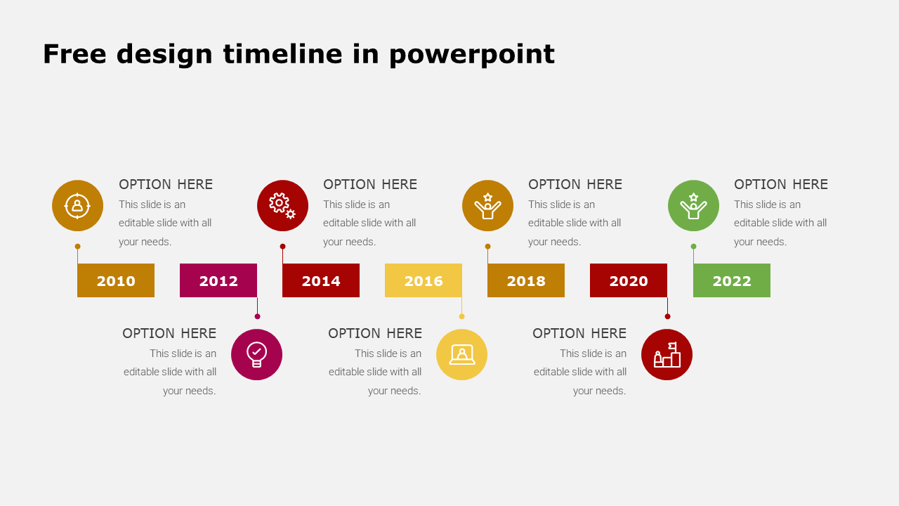 Free design timeline in powerpoint -7-multicolor